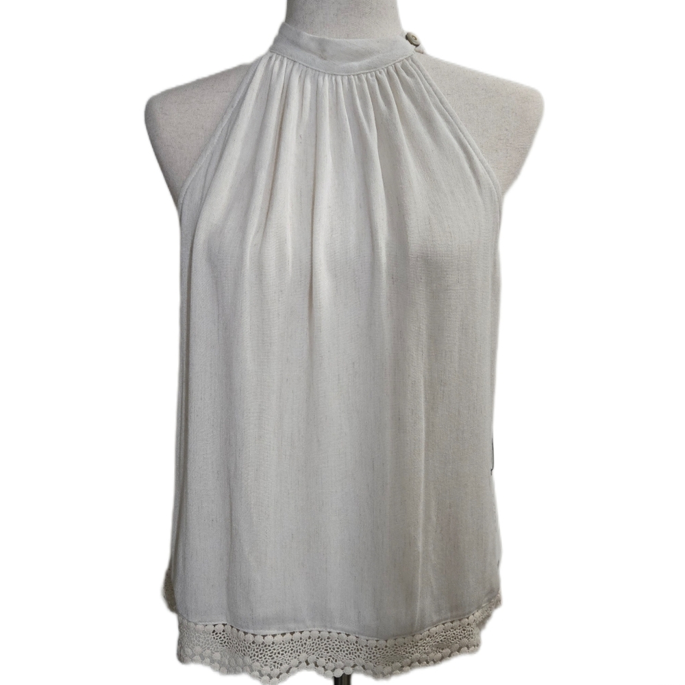 Maven West Halter Top Crochet Trim Coastal Chic Boho Ivory Sz Small NWT